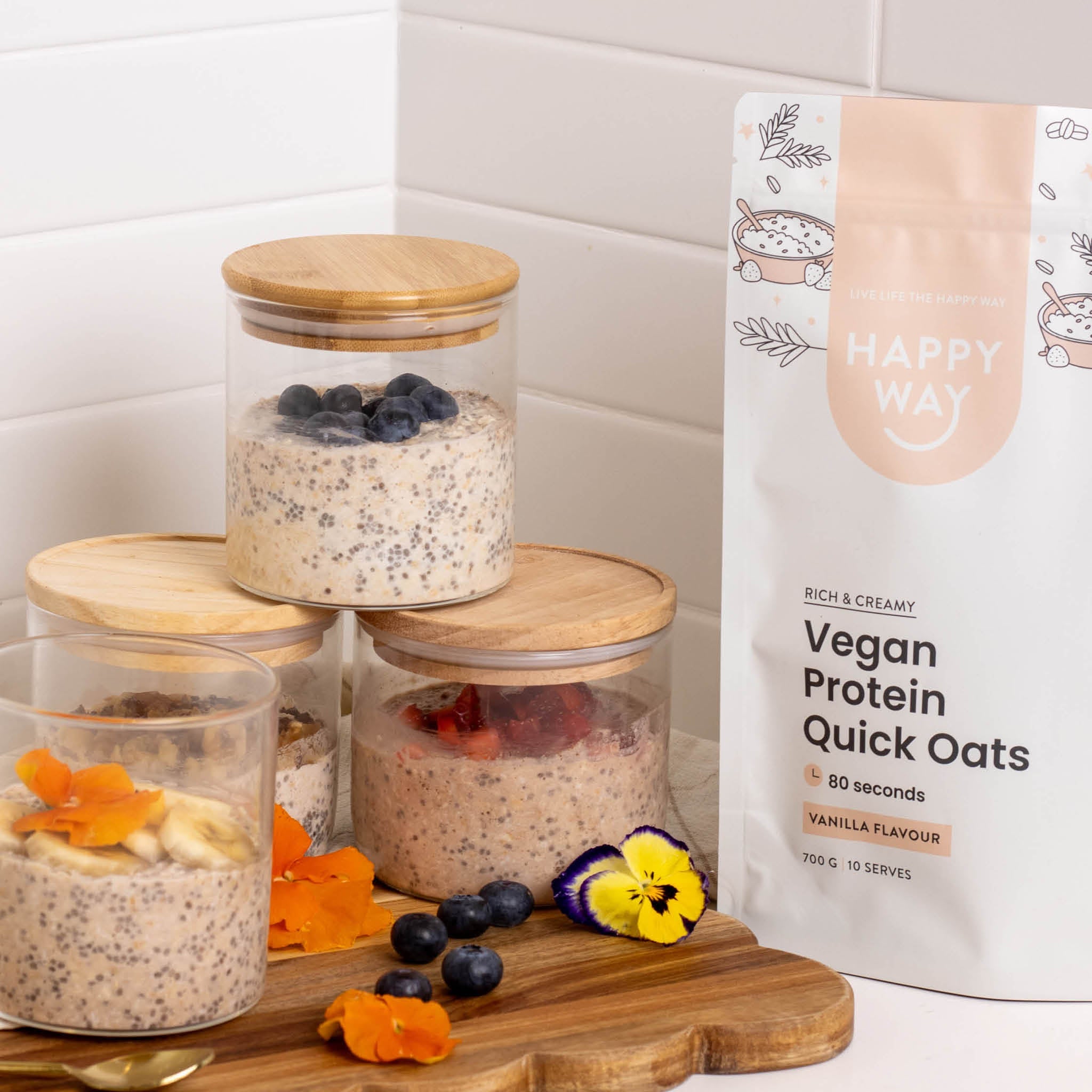 Happy Way Vanilla Vegan Protein Quick Oats 700g breakfast lifestyle image