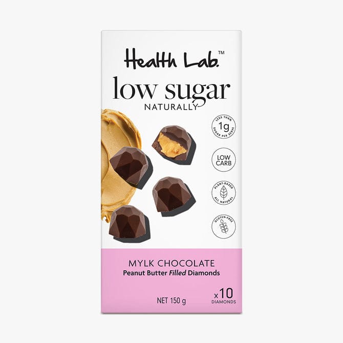 Health Lab Snack Foods Health Lab Diamonds Peanut Butter Mylk Choc 150g