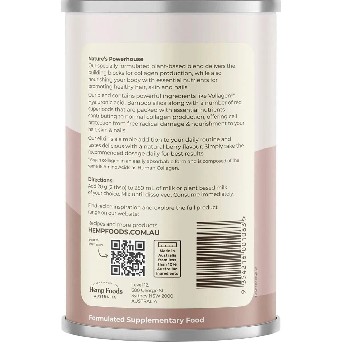 Hemp Foods Australia Protein Powder Hemp Foods Australia Plant Based Collagen+ Berry 240g