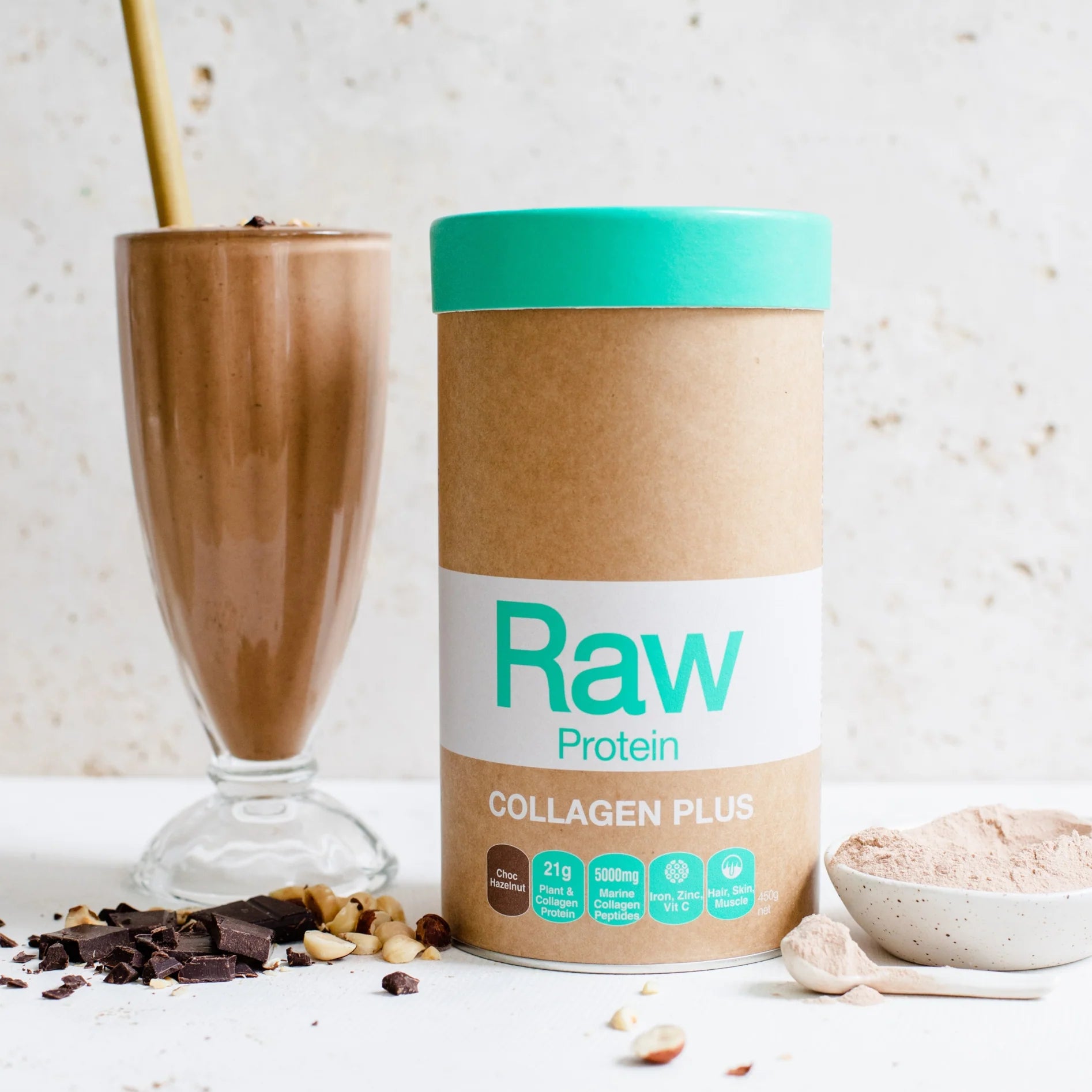 Amazonia Raw Protein Collagen Plus Choc Hazelnut 750g