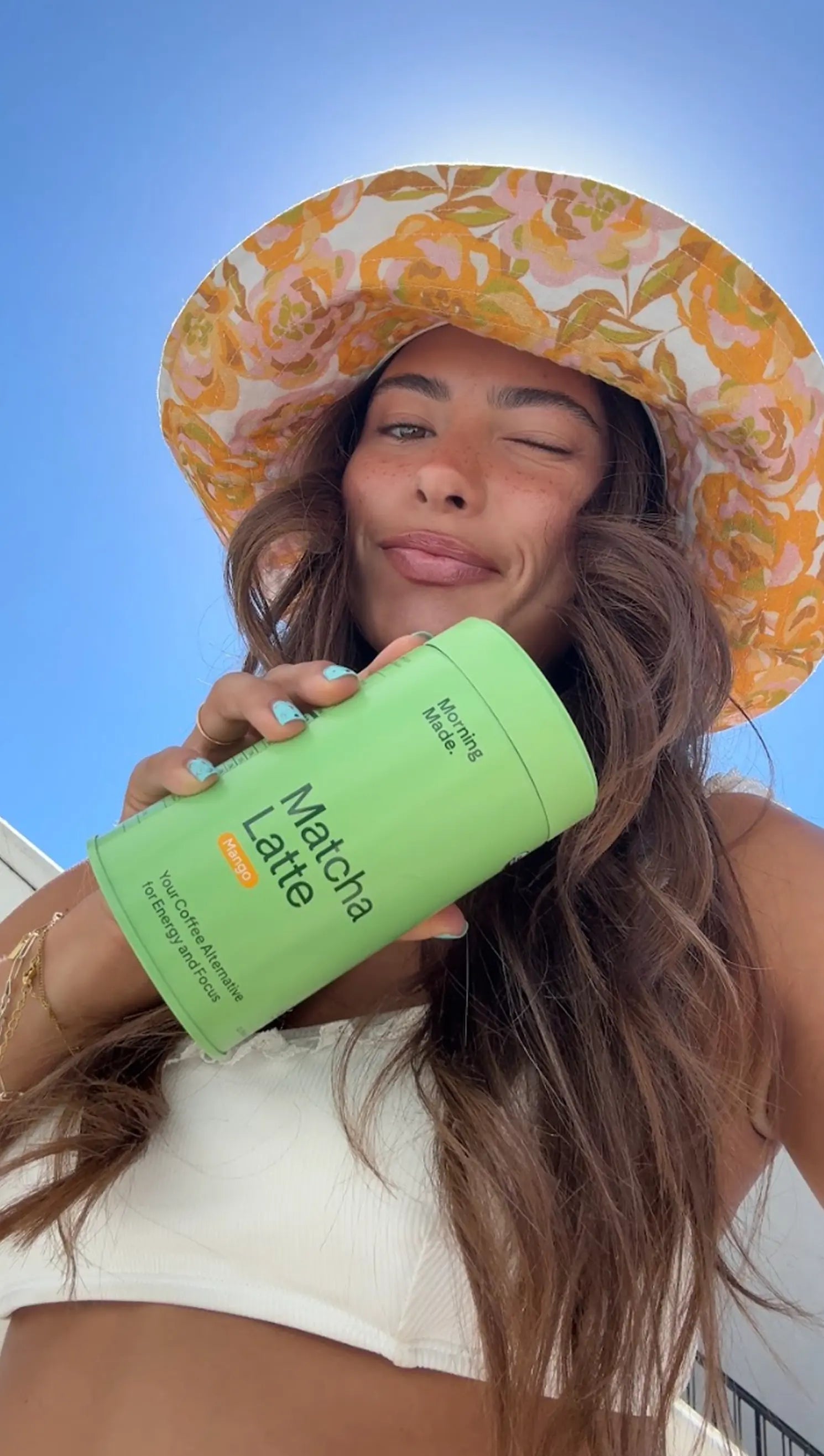 Morning Made Mango Matcha Latte — outdoor lifestyle image