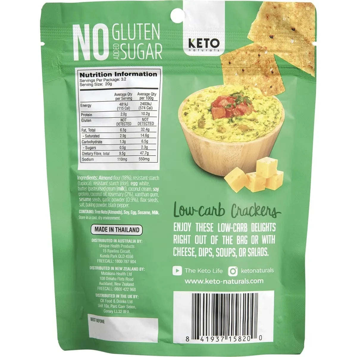 Keto Naturals Snack Foods Keto Naturals Almond Flour Crackers  8 x 64g