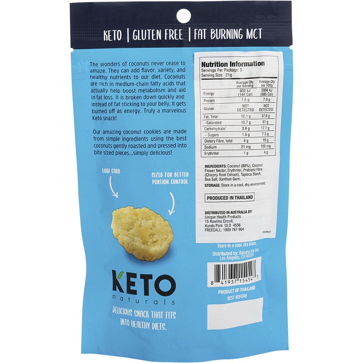 Keto Naturals Snack Foods Keto Naturals Cookies - 8 x 64g