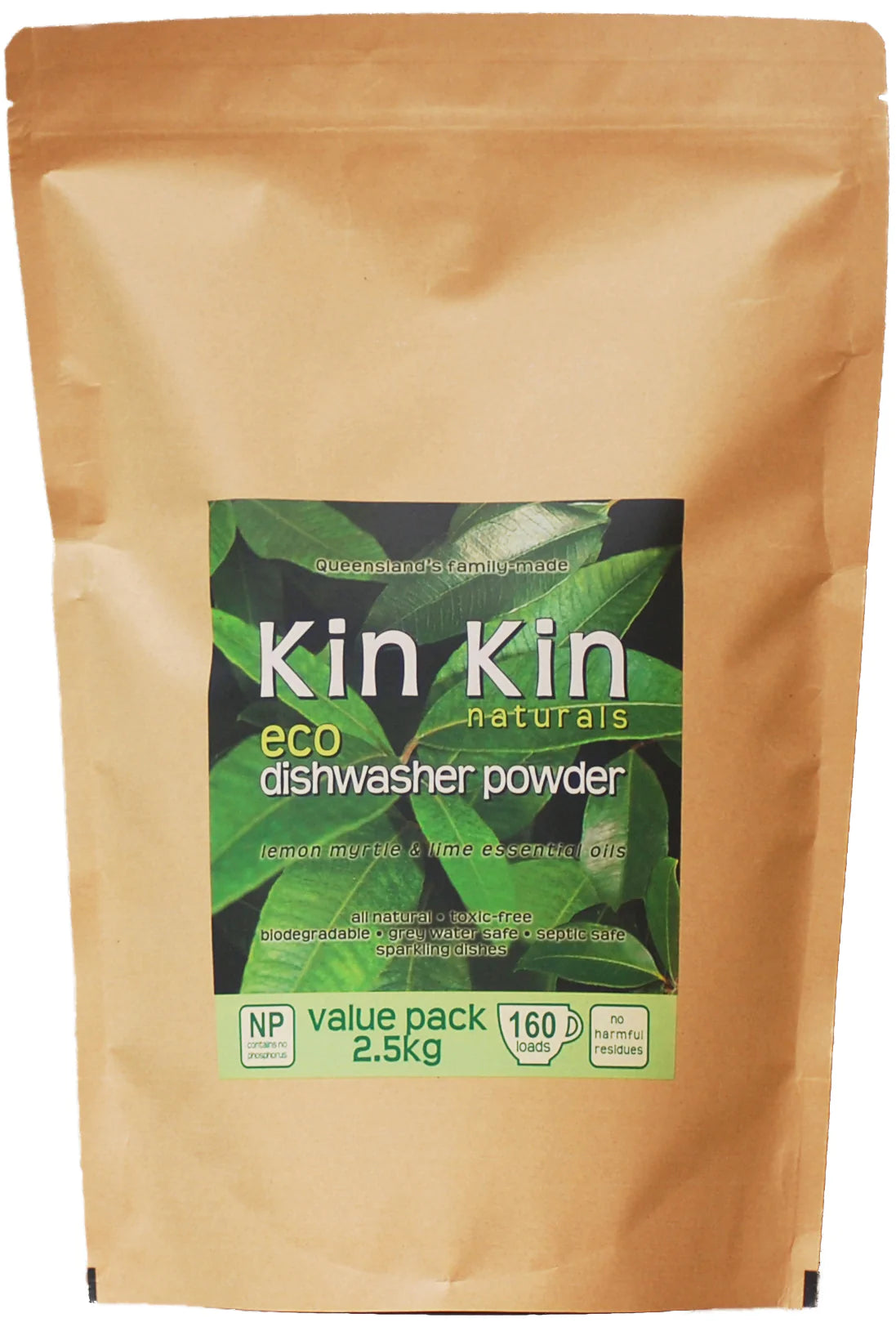 Kin Kin Naturals Dishwasher Powder Lemon Myrtle & Lime 2.5kg — exact barcode 9379450492132 front image