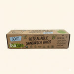 Biotuff Resealable Sandwich Bags 18x17cm 30pk — official biotuff.com.au primary packaging photo