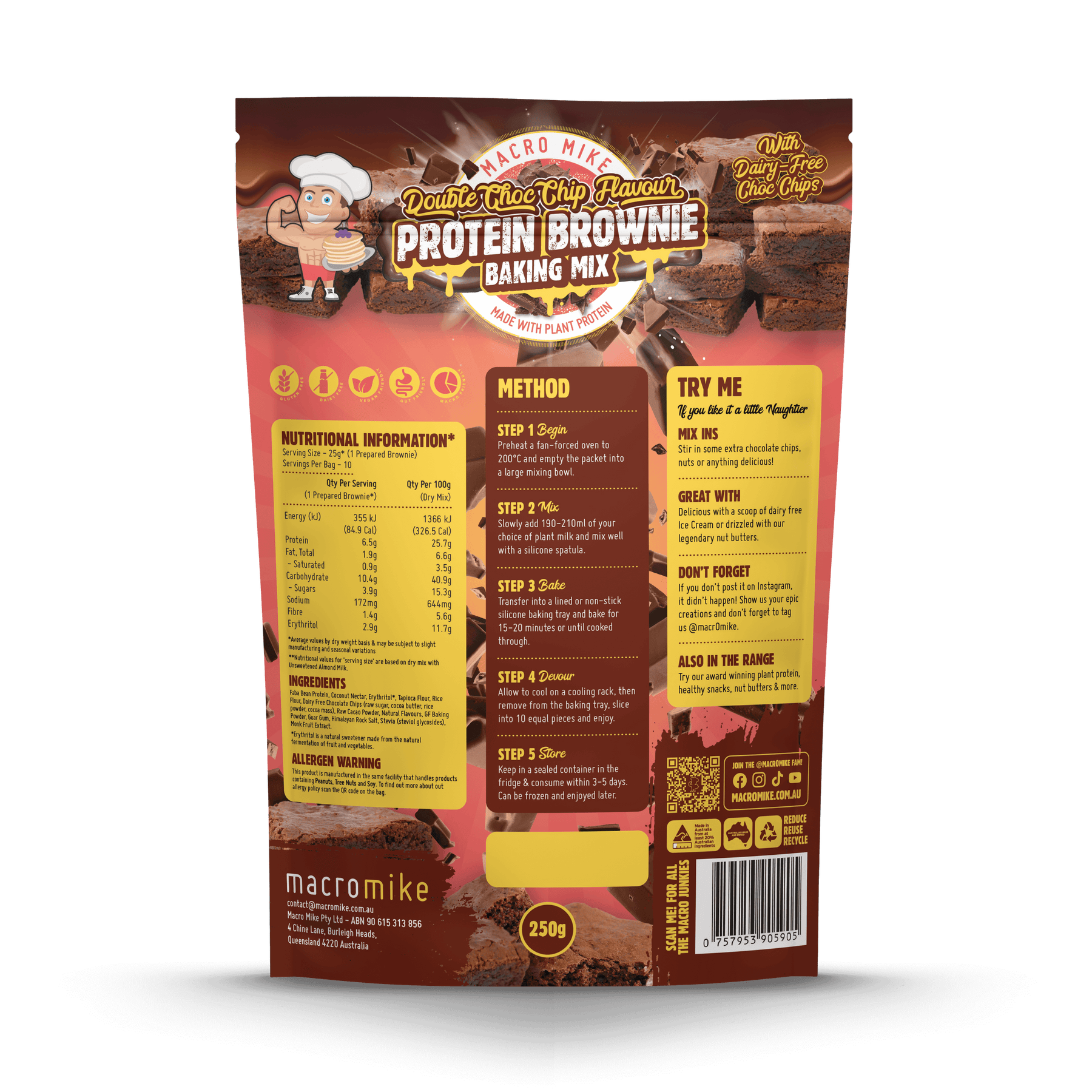Macro Mike Baking Mixes Macro Mike Protein Brownie Baking Mix Double Choc 250g