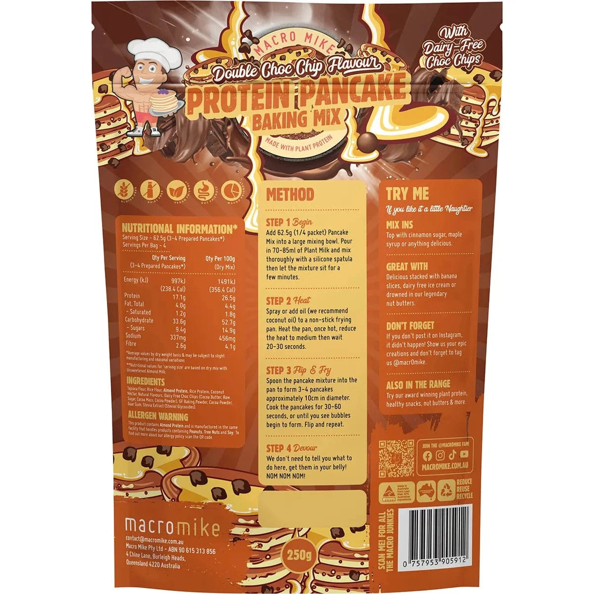Macro Mike Baking Mixes Macro Mike Protein Pancake Baking Mix Double Choc Chip 250g