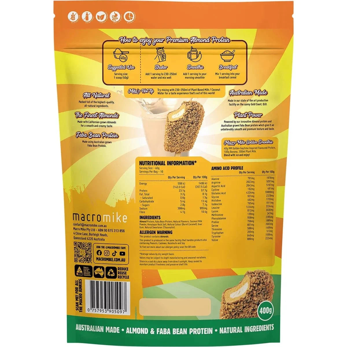 Macro Mike Baking Mixes Macro Mike x Golden Gaytime Almond Protein 400g