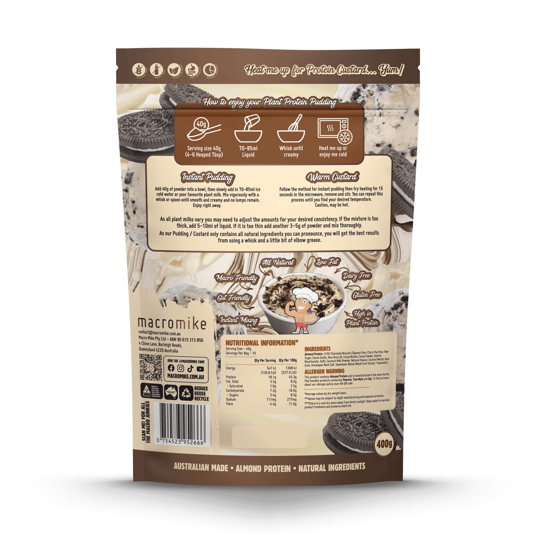 Macro Mike Protein Powder Macro Mike Plant Protein Pudding Cookies & Cream 400g