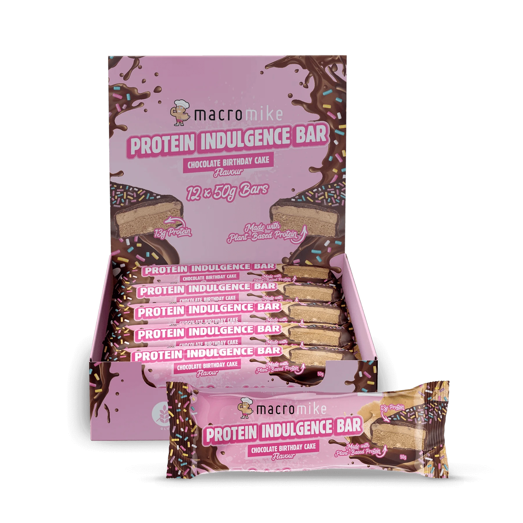 Macro Mike Snack Foods Macro Mike Protein Indulgence Bar Chocolate Birthday Cake 12x50g