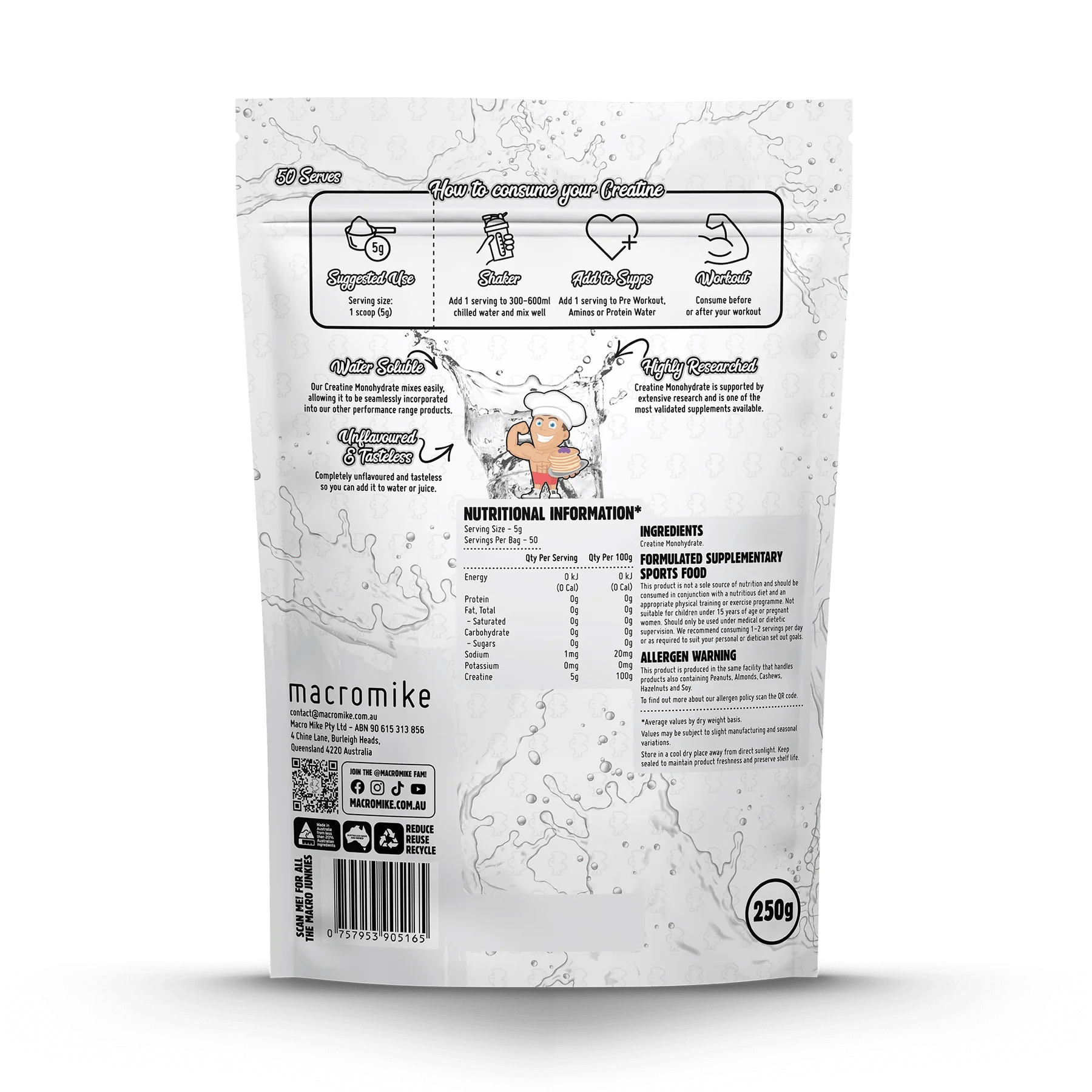 Macro Mike Supplements Macro Mike Plant Based Creatine Monohydrate Unflavoured 250g