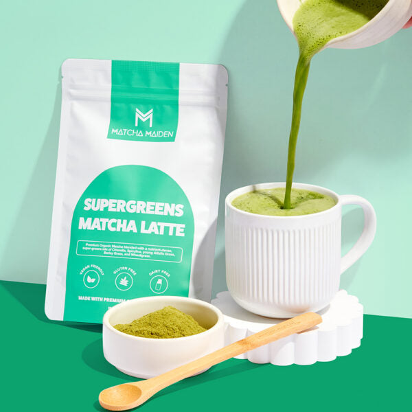 Matcha Maiden Supergreens Matcha Latte — prepared matcha pour lifestyle image