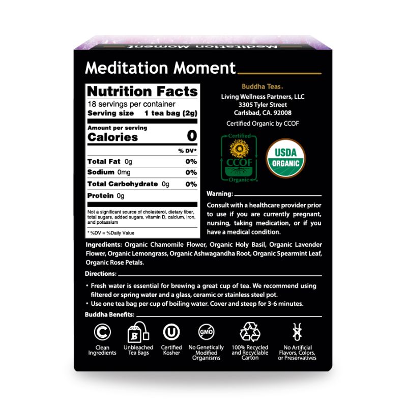 Buddha Teas Organic Herbal Tea Bags Meditation Moment 18pk