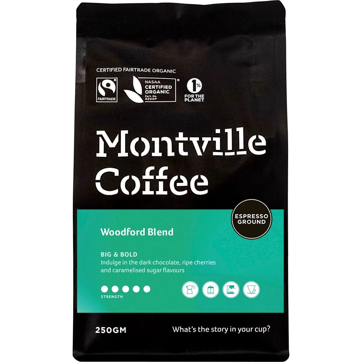 Montville Coffee Coffee Ground Coffee (Espresso) 250G Montville Coffee Coffee Ground Espresso Woodford Blend