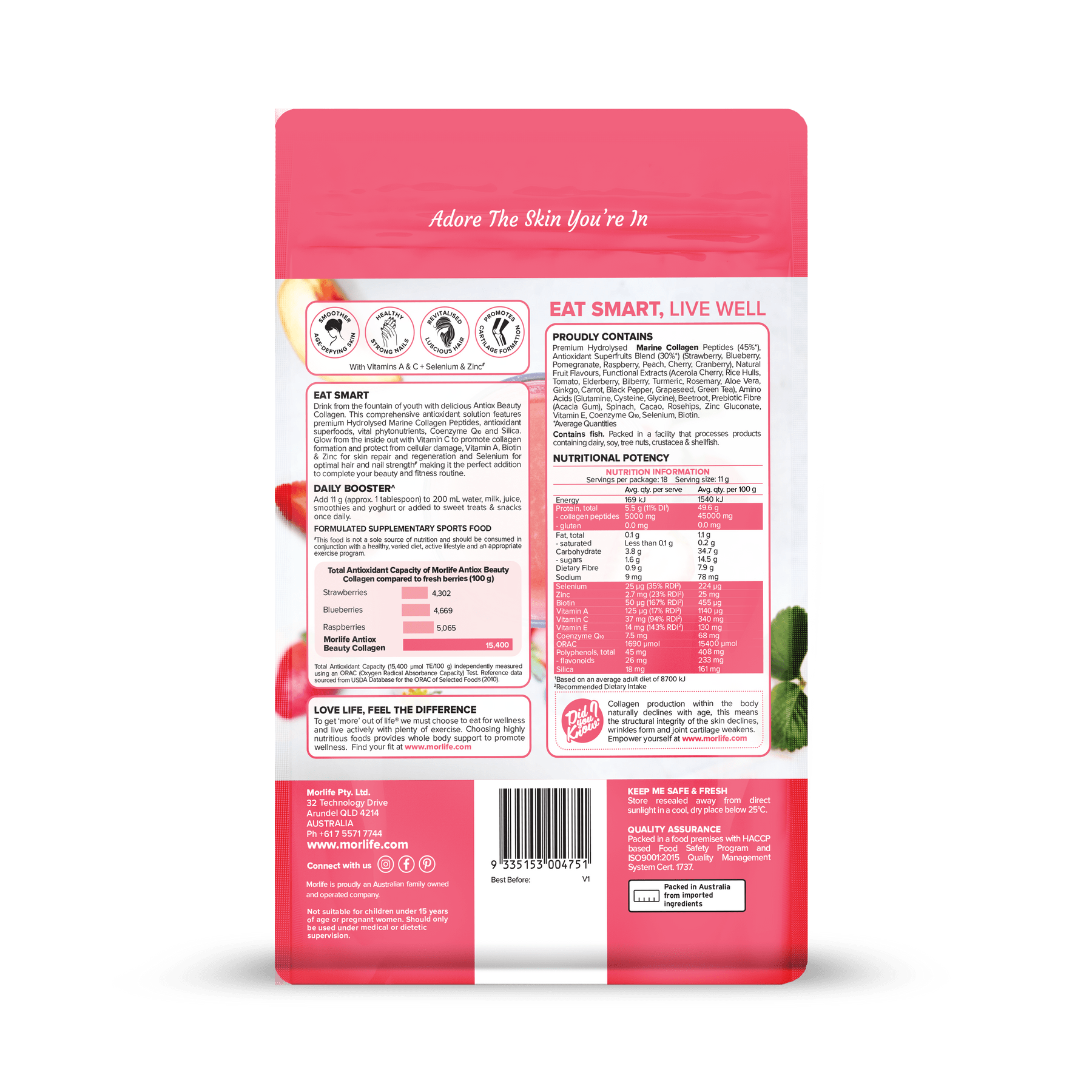 Morlife Vitamins & Supplements Morlife Antiox Beauty Collagen Berry Delight 200g