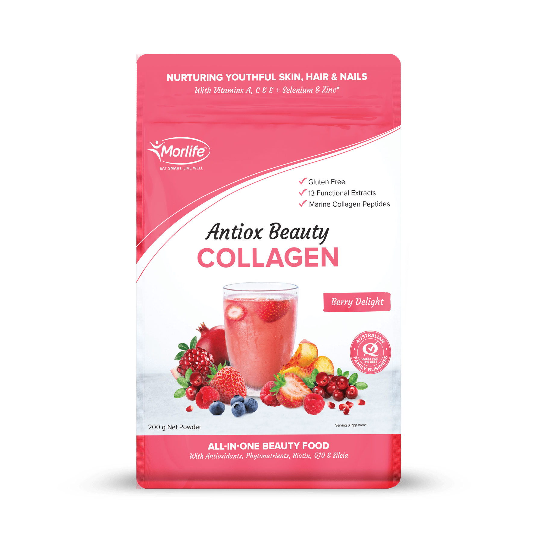 Morlife Vitamins & Supplements Morlife Antiox Beauty Collagen Berry Delight 200g