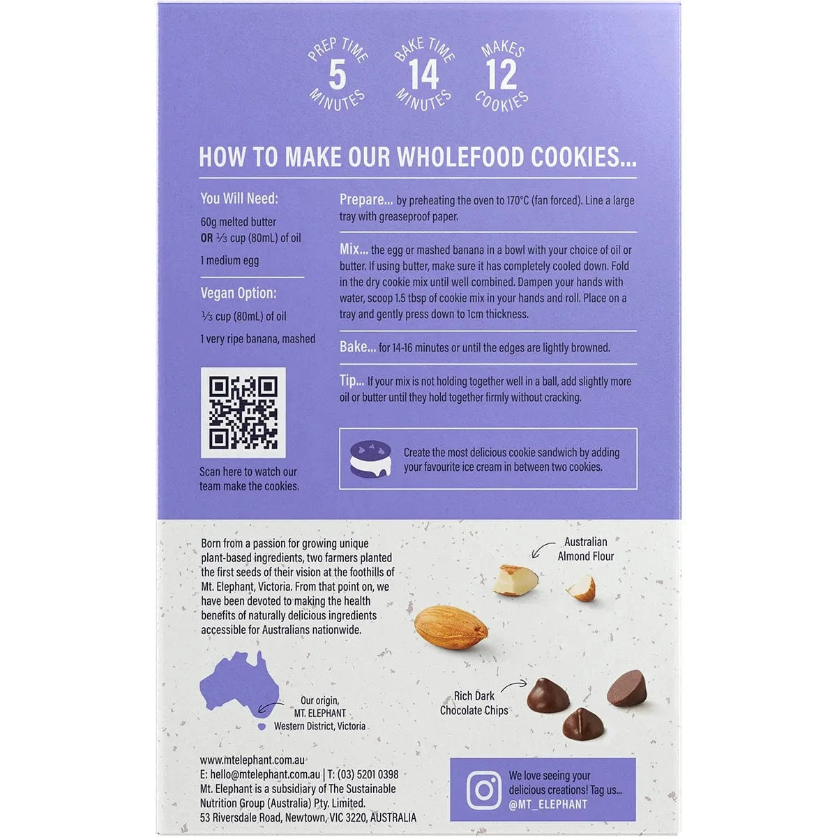 Mt. Elephant Baking Mixes (Clearance - BBD 18/12/24) Mt Elephant Superfood Cookie Mix Double Choc 375g