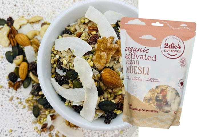 2DIE4 activated organic muesli breakfast bowl