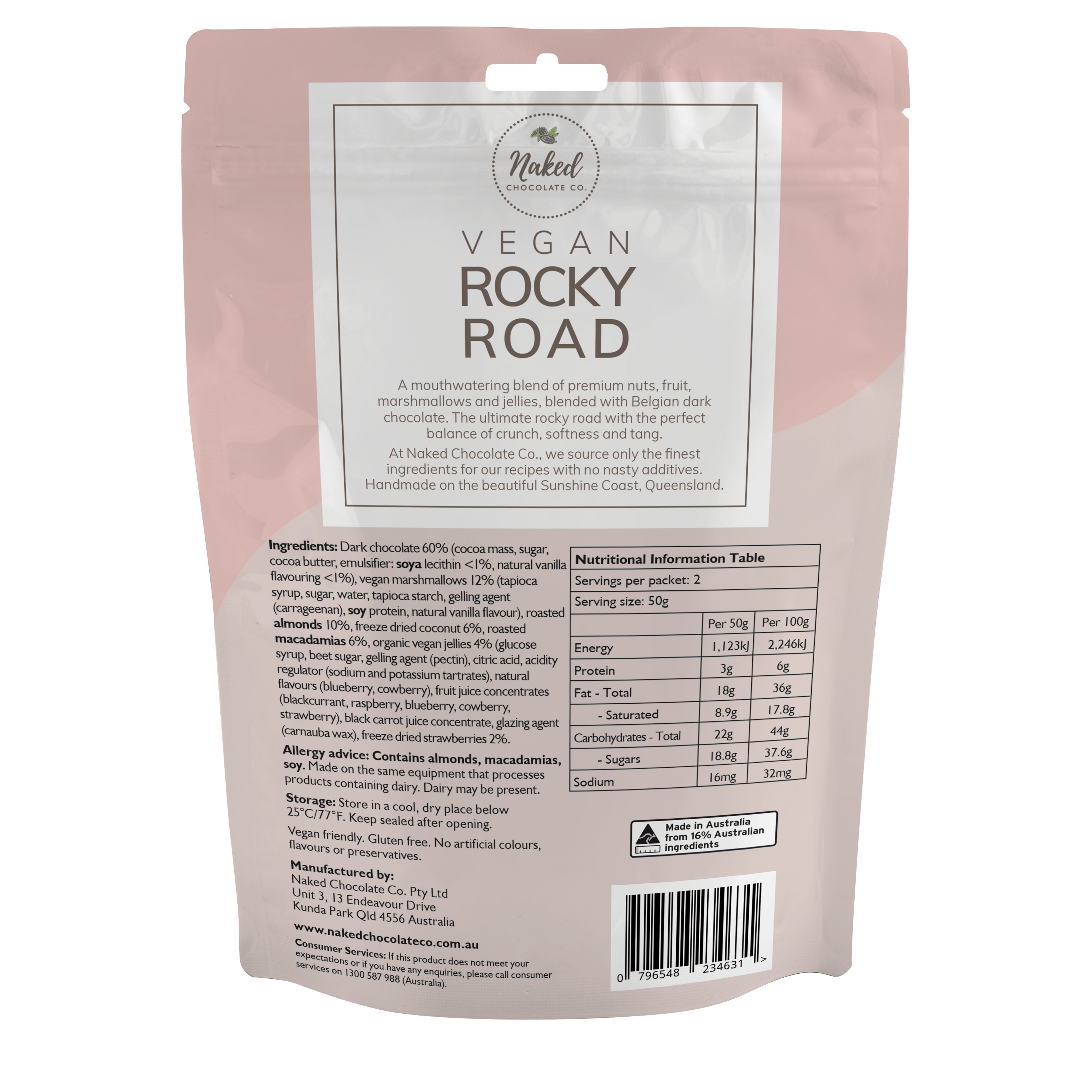 Naked Chocolate Co Snack Foods Naked Chocolate Co Vegan Rocky Road Dark Chocolate 100g