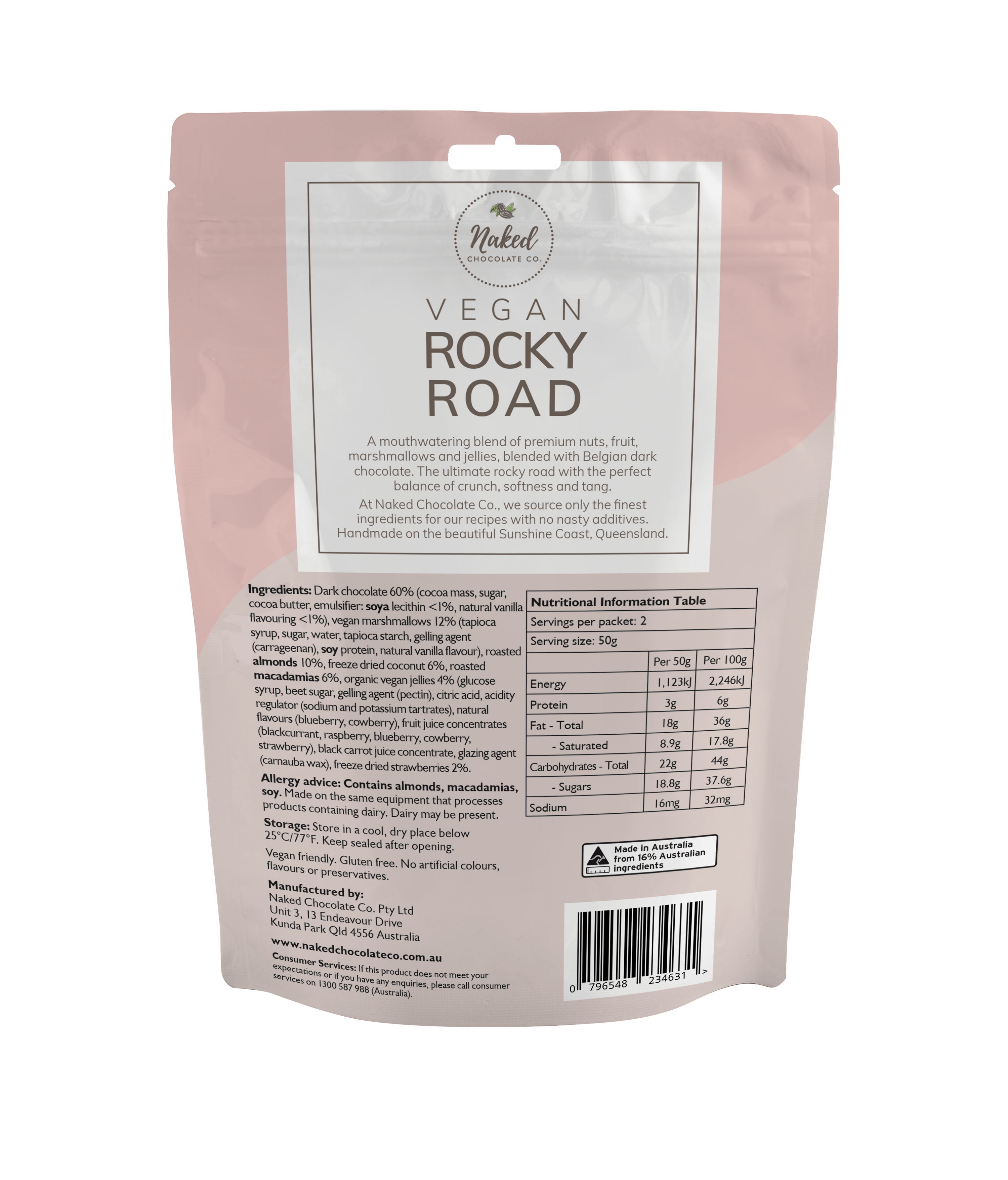 Naked Chocolate Co Snack Foods Naked Chocolate Co Vegan Rocky Road Dark Chocolate 100g