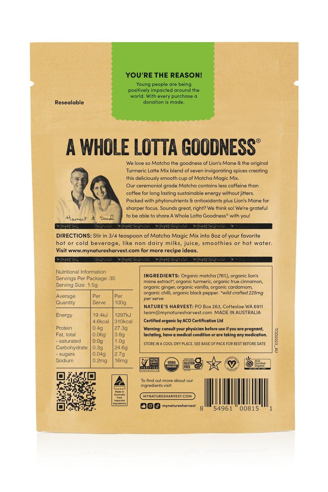 Nature's Harvest Mushroom Latte Nature's Harvest Organic Matcha Magic Mix 52.5g