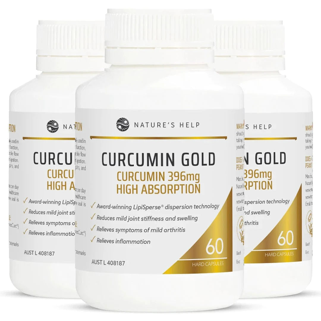Nature's Help Vitamins & Supplements 3 Bottle Value Pack Nature's Help Curcumin Gold Curcumin 396mg High Absorption 60 Capsules