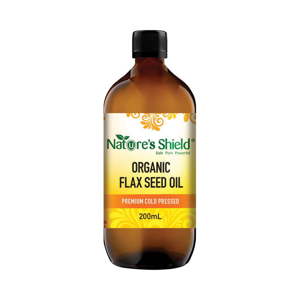 Nature's Shield Organic Flax Seed Oil 200ml exact front image