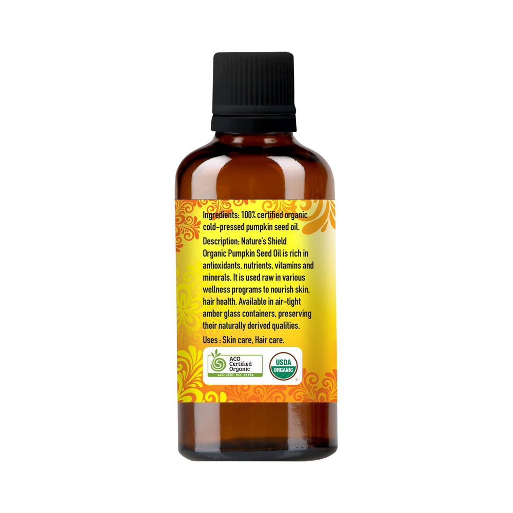 Nature's Shield Organic Pumpkin Seed Oil 100ml ingredients and product information label