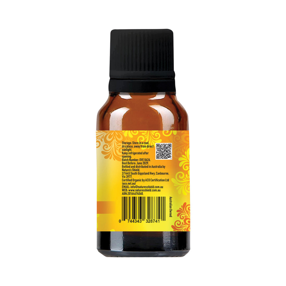 Nature's Shield Organic Vitamin E Oil 25ml barcode and storage label