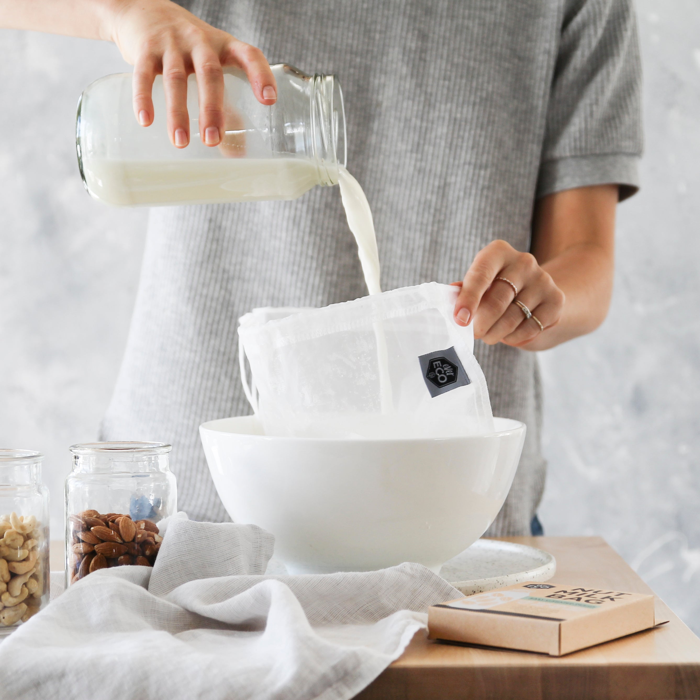 Ever Eco Nut Milk Bag straining nut milk lifestyle image