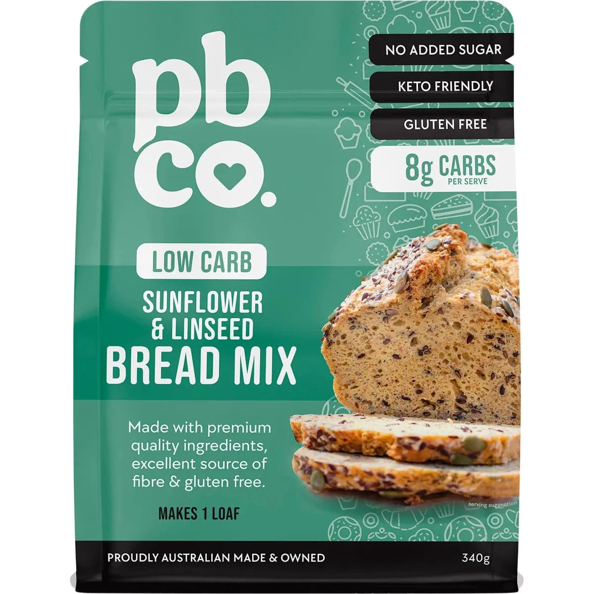 PBCO Baking Mixes (Clearance - BBD 27/05/2025) PBCO Low Carb Sunflower & Linseed Bread Mix 340g
