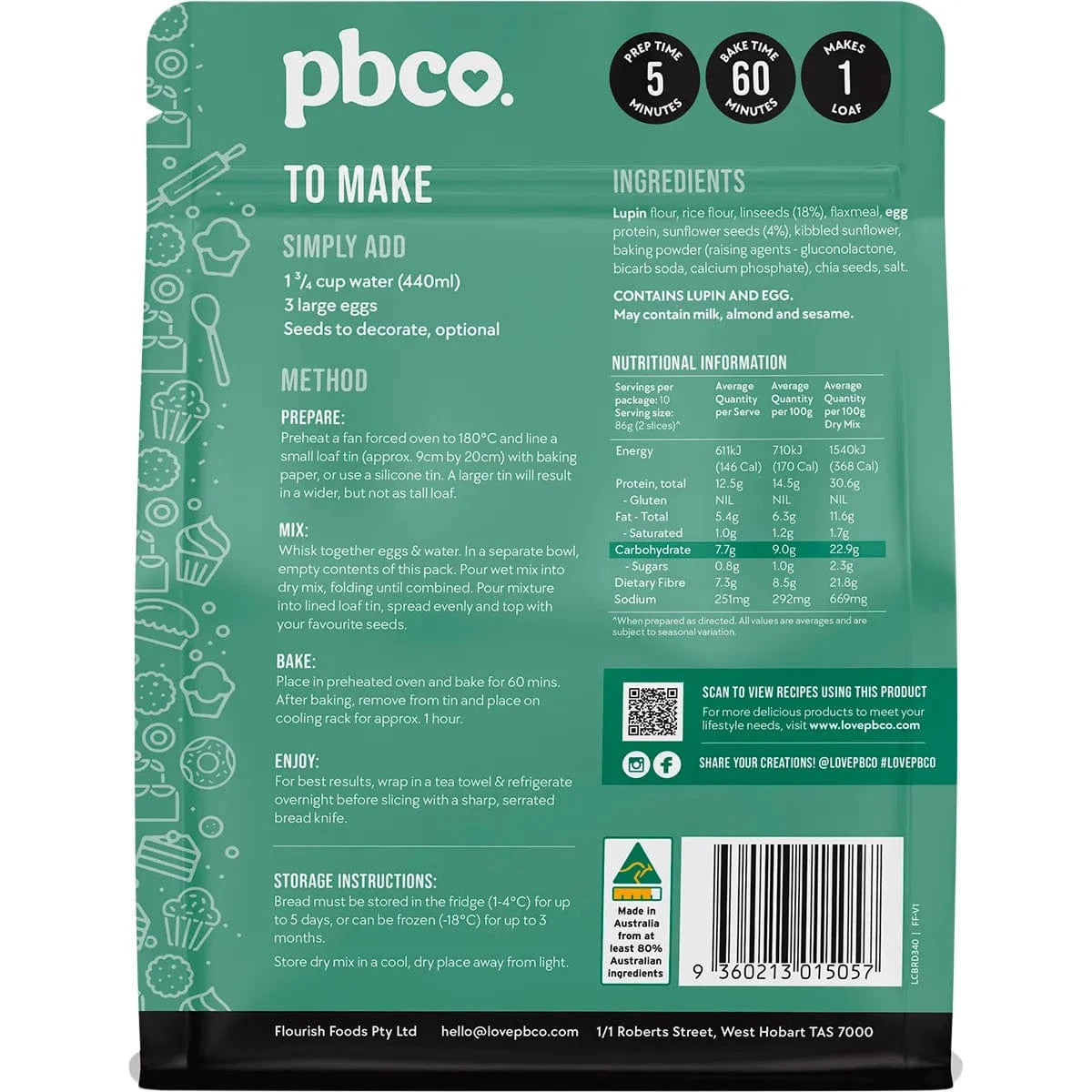 PBCO Baking Mixes (Clearance - BBD 27/05/2025) PBCO Low Carb Sunflower & Linseed Bread Mix 340g