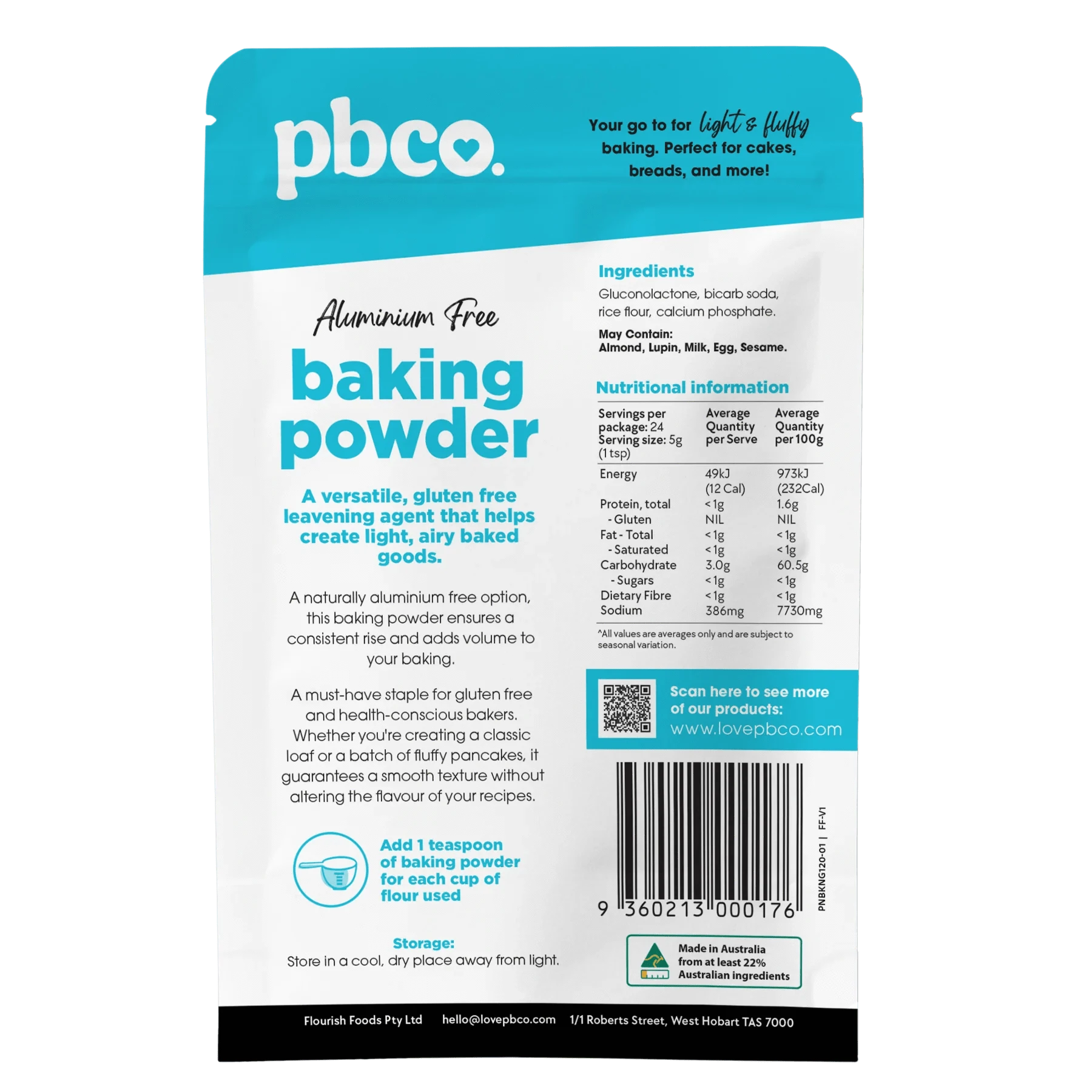 PBCO Baking Mixes PBCo Baking Powder Aluminium Free - 120g