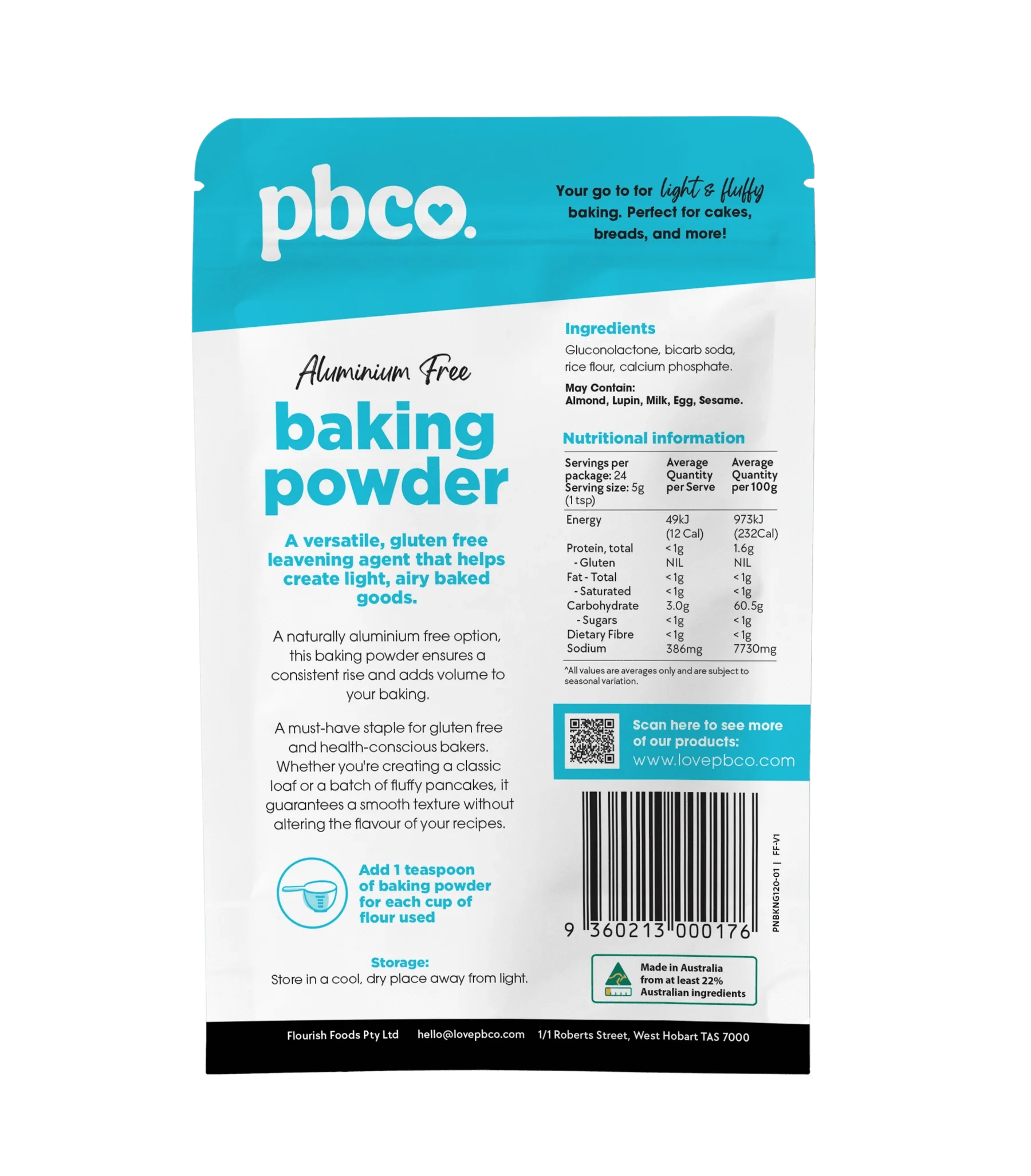 PBCO Baking Mixes PBCo Baking Powder Aluminium Free - 120g