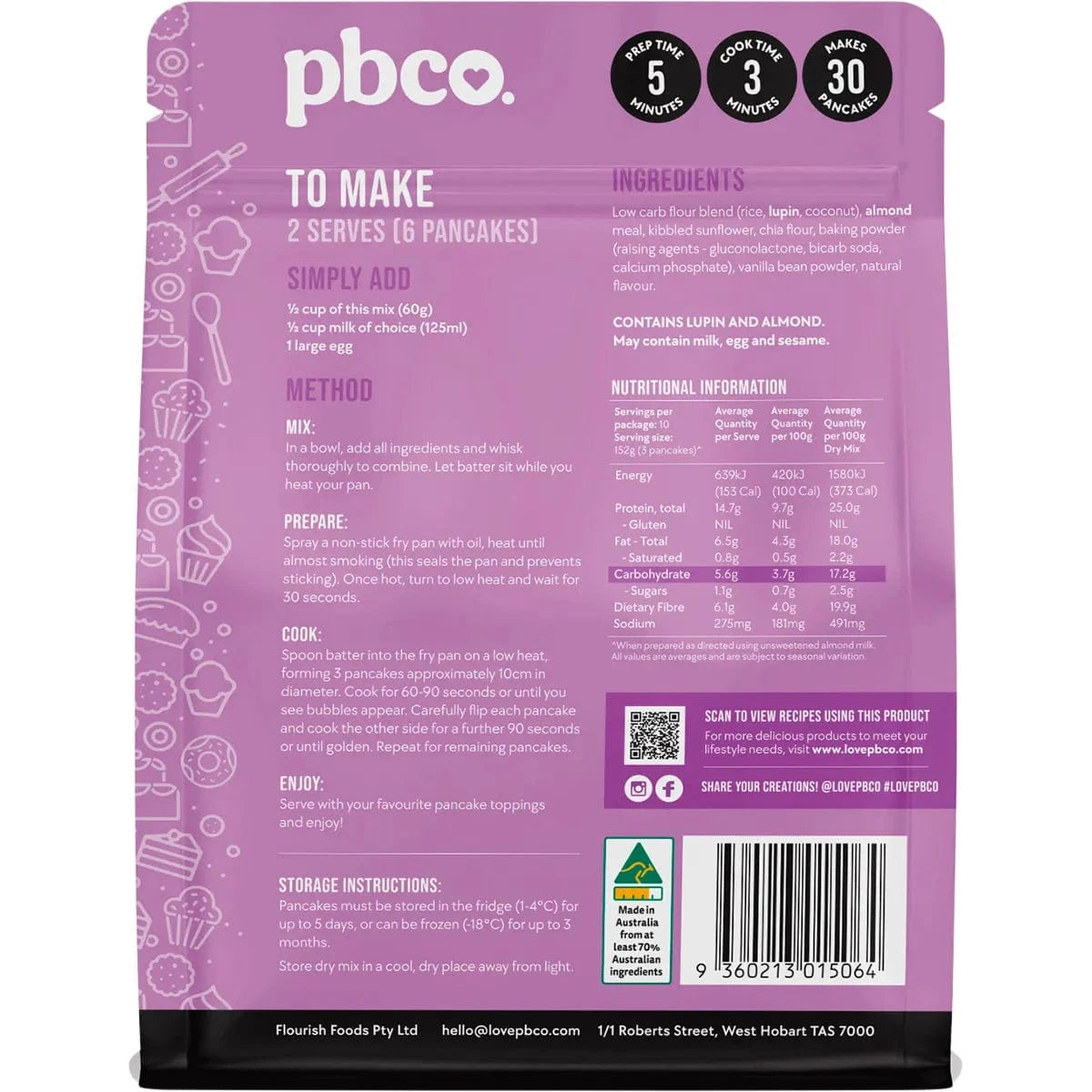 PBCO Baking Mixes PBCO Low Carb Pancake & Pikelet Mix 300g