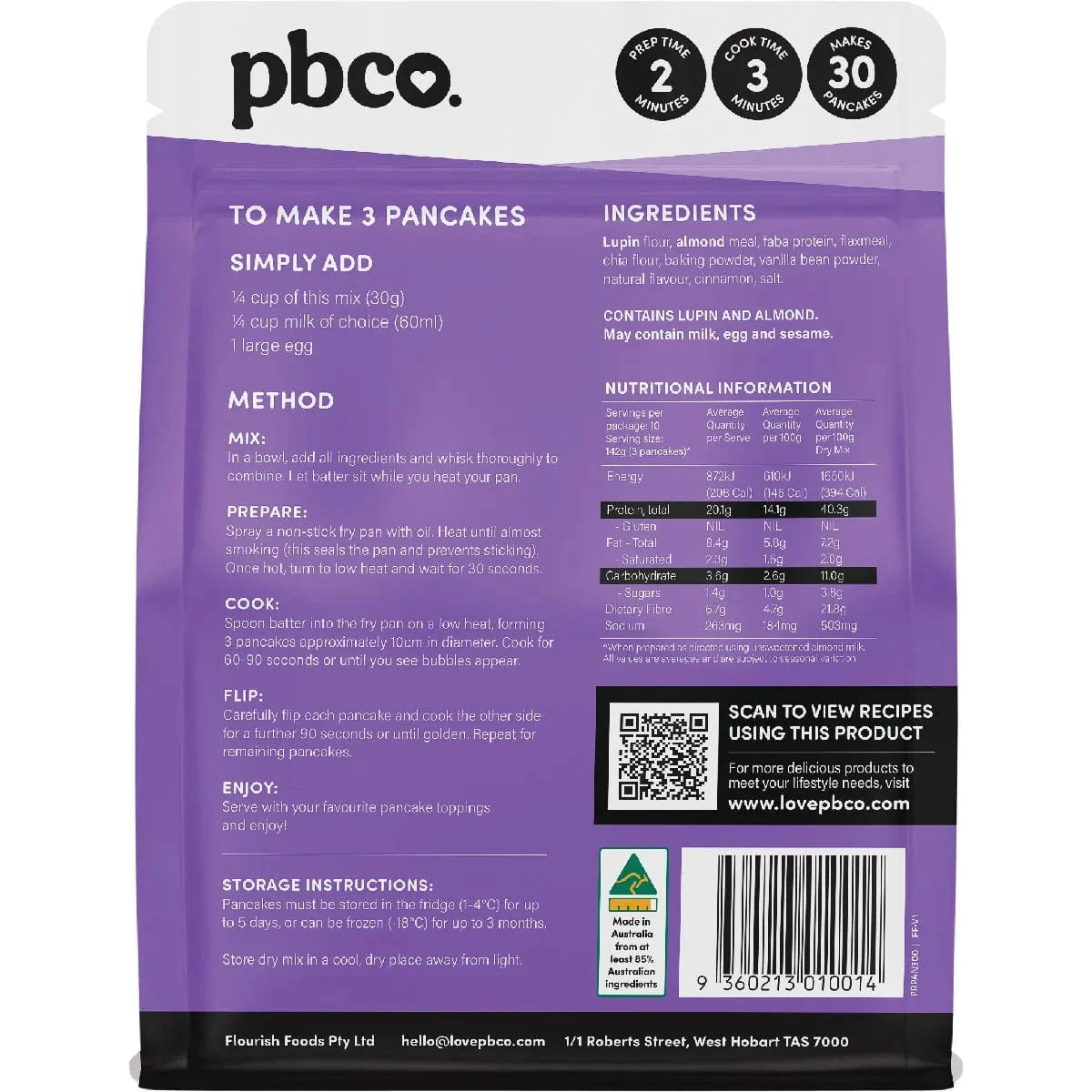 PBCO Baking Mixes PBCO Plant Protein Pancakes Mix 300g