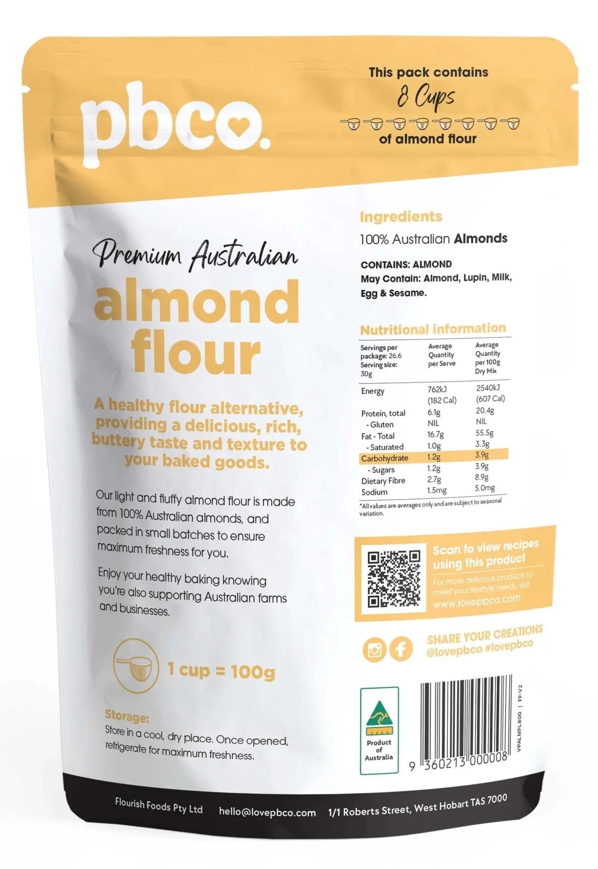 PBCO Baking Mixes PBCO Premium Australian Almond Flour 800g
