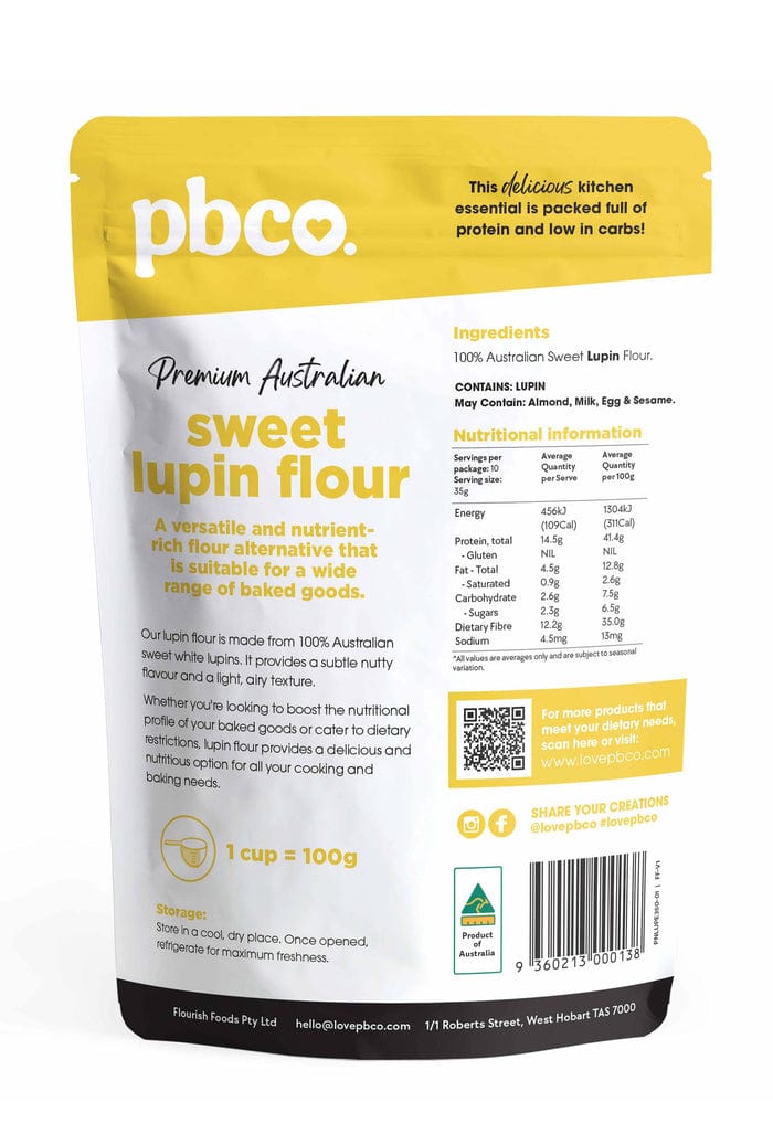 PBCO Baking Mixes PBCo Sweet Lupin Flour Premium Australian 350g