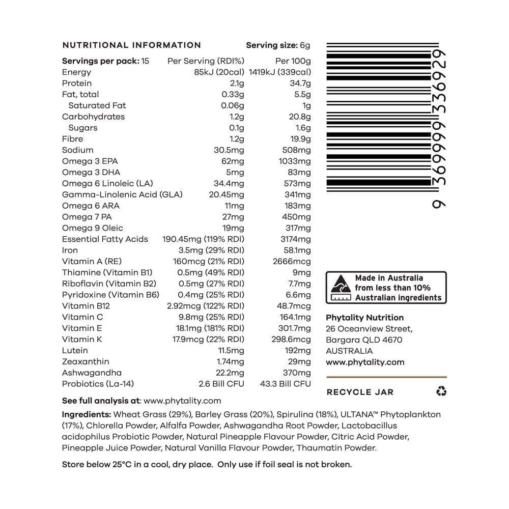 Phytality Vitamins Phytality Phytoplankton Super Greens (Complete Wholefood Supplement) Powder 90g