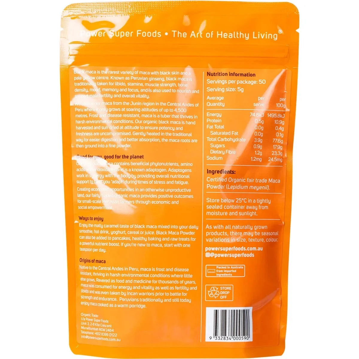 Power Super Foods Cooking & Baking Ingredients Power Super Foods Black Maca Powder Cert Org 250g