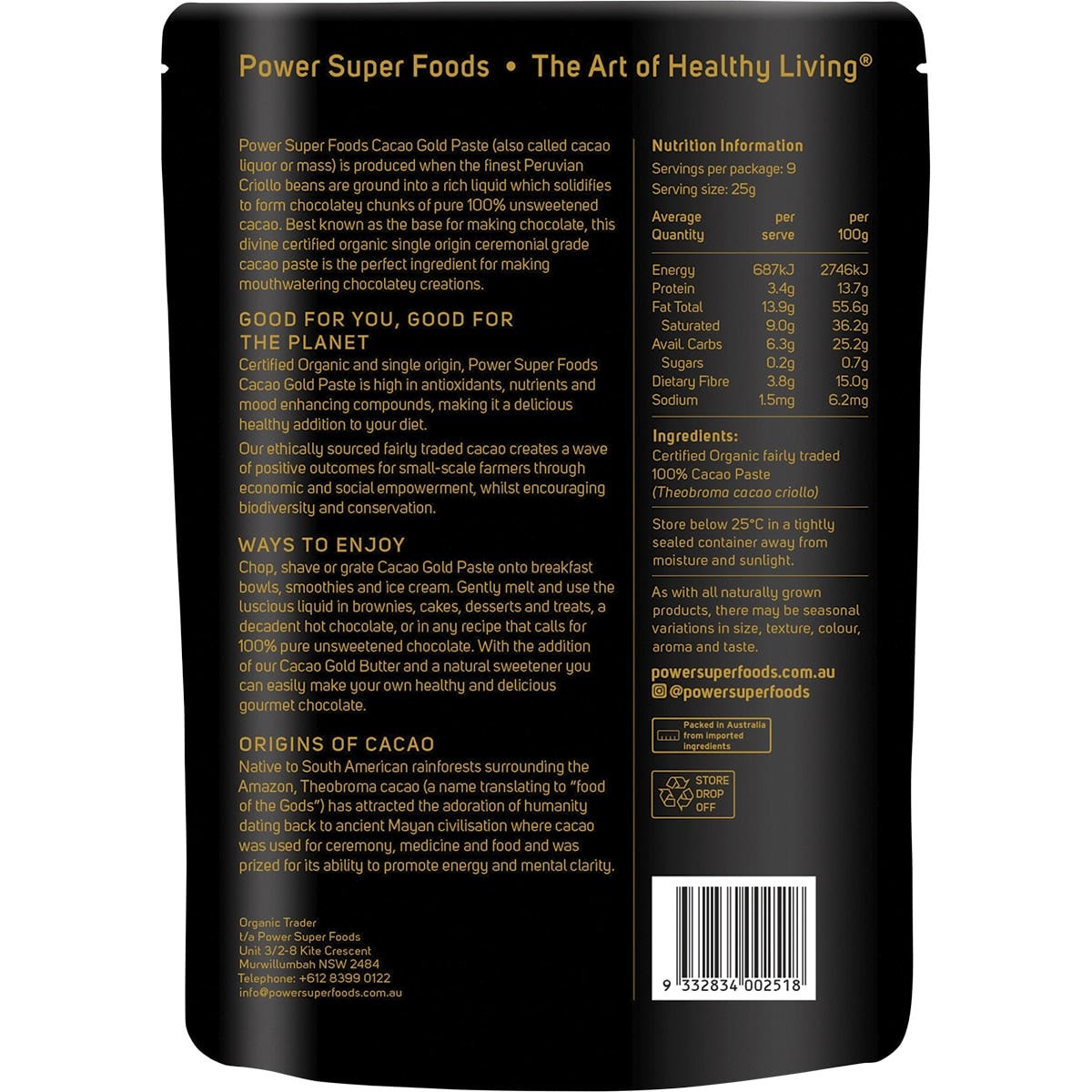 Power Super Foods Cooking & Baking Ingredients Power Super Foods Cacao GOLD Paste Ceremonial- Chunks