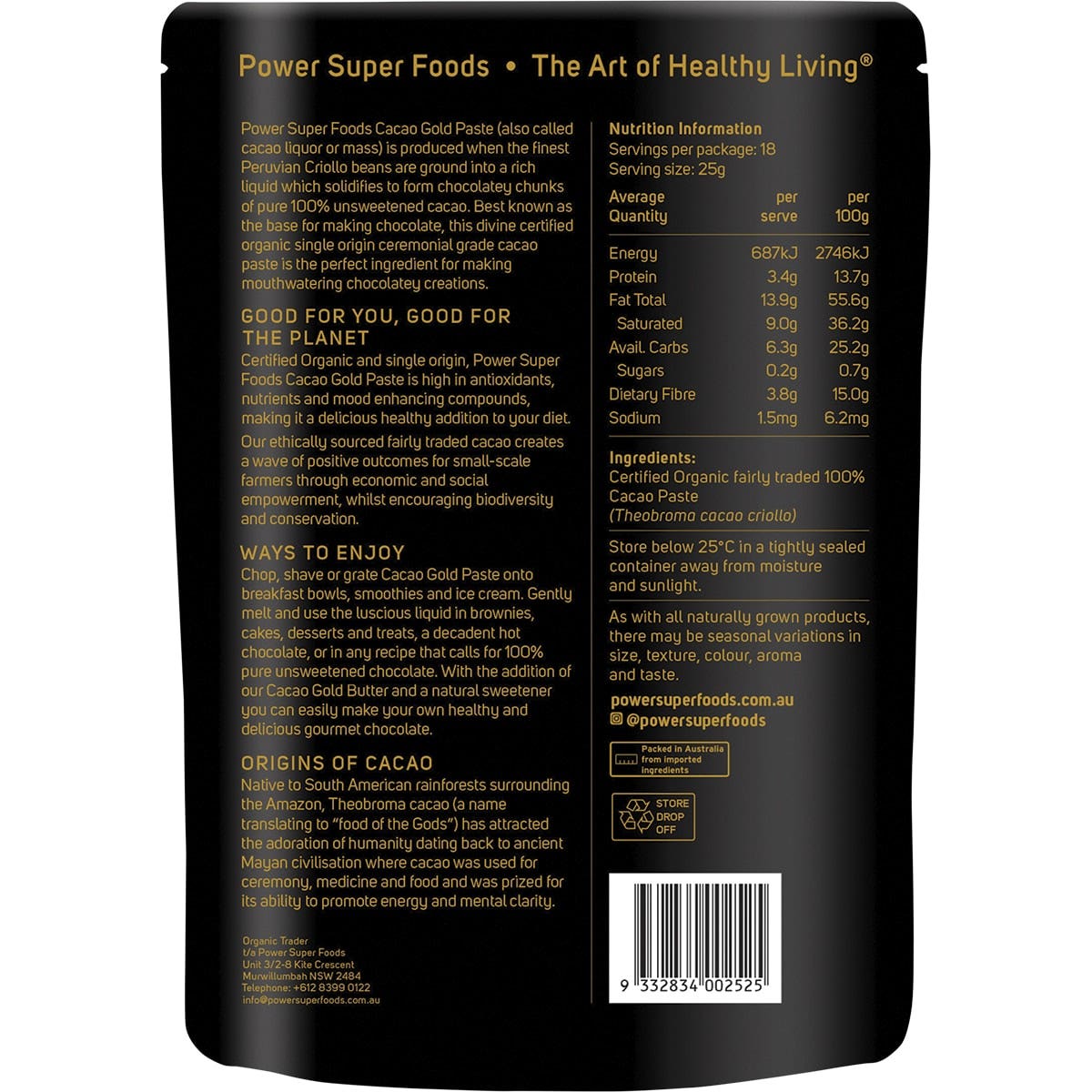 Power Super Foods Cooking & Baking Ingredients Power Super Foods Cacao GOLD Paste Ceremonial- Chunks