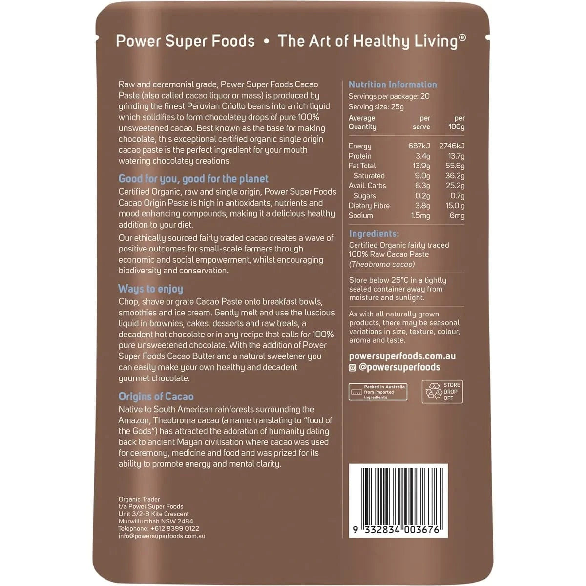 Power Super Foods Cooking & Baking Ingredients Power Super Foods Cacao Paste Buttons Raw