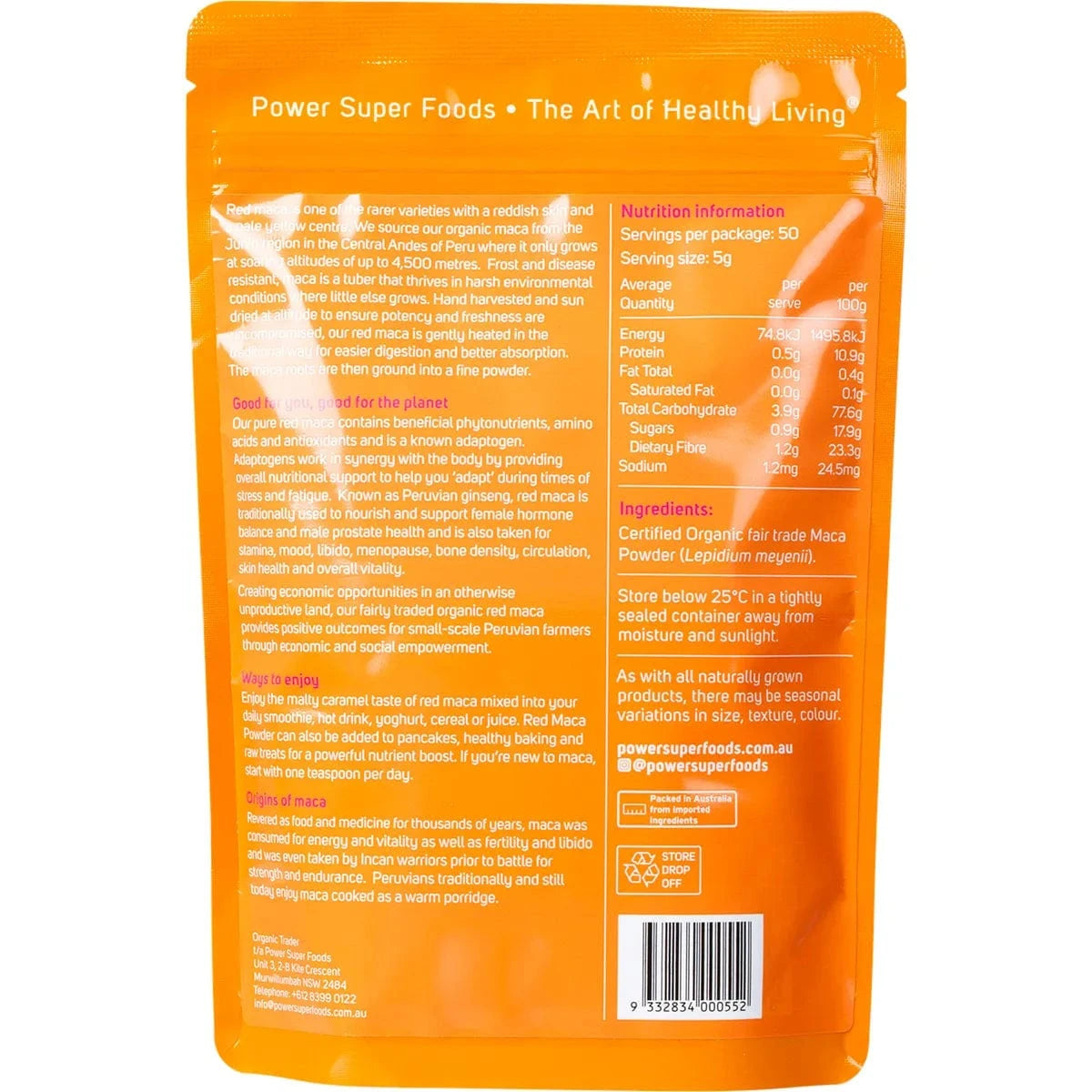 Power Super Foods Cooking & Baking Ingredients Power Super Foods Red Maca Powder Certified Organic 250g