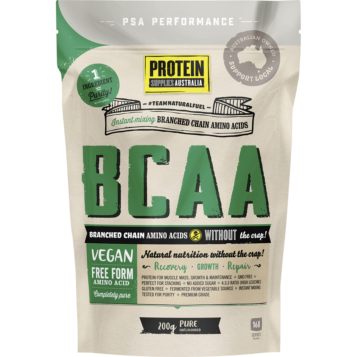 Protein Supplies Australia BCAA Pure 200g front image