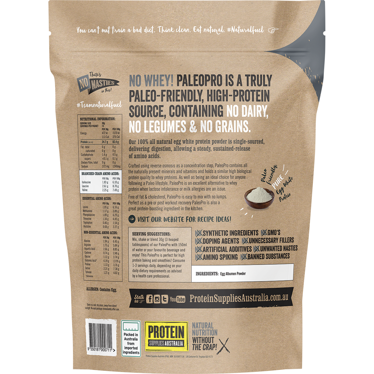 Protein Supplies Australia Paleo (Egg White Protein) Pure — pt107 back image