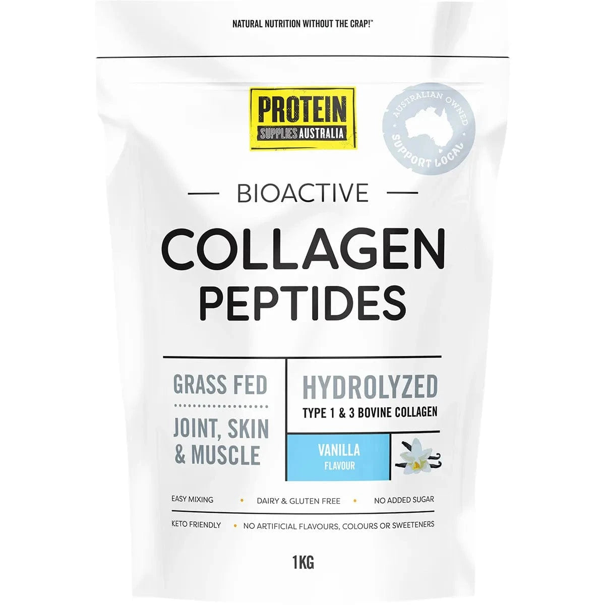 Protein Supplies Aust. Vitamins & Supplements 1Kg Protein Supplies Australia Collagen Vanilla