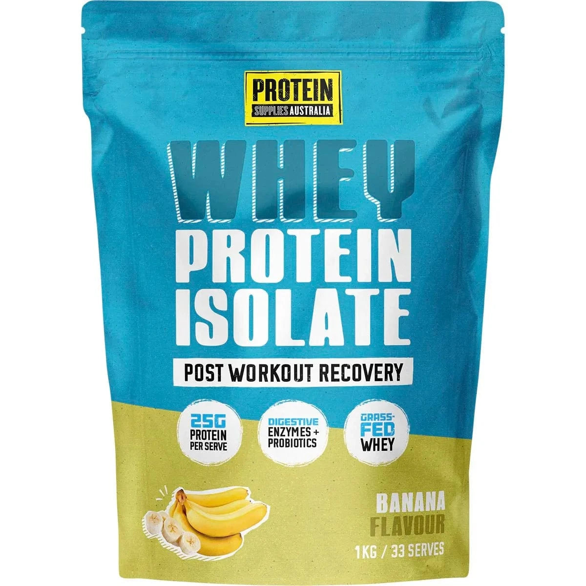 Protein Supplies Aust. Vitamins & Supplements 1Kg Protein Supplies Australia WPI Whey Protein Isolate Banana