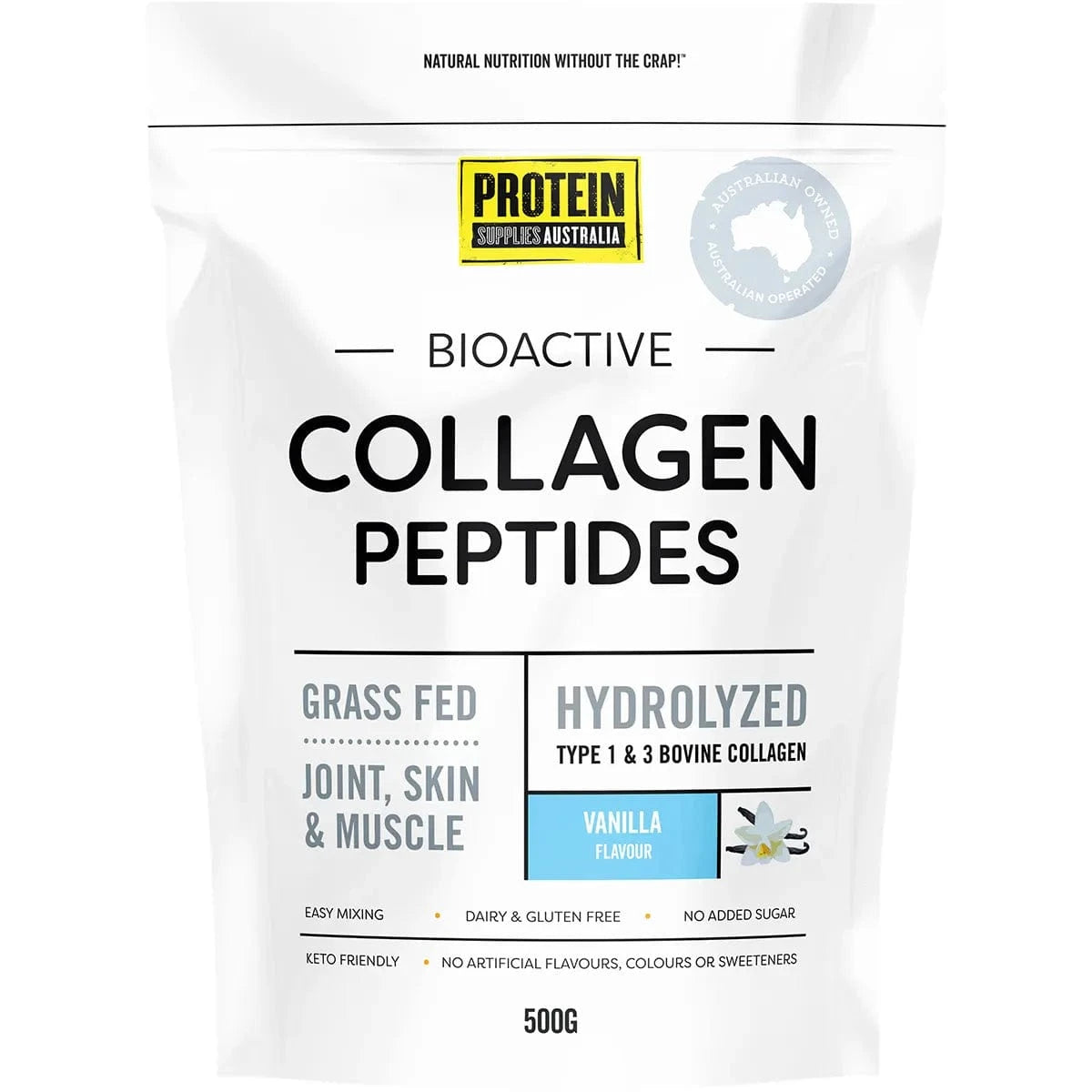 Protein Supplies Aust. Vitamins & Supplements 500g Protein Supplies Australia Collagen Vanilla