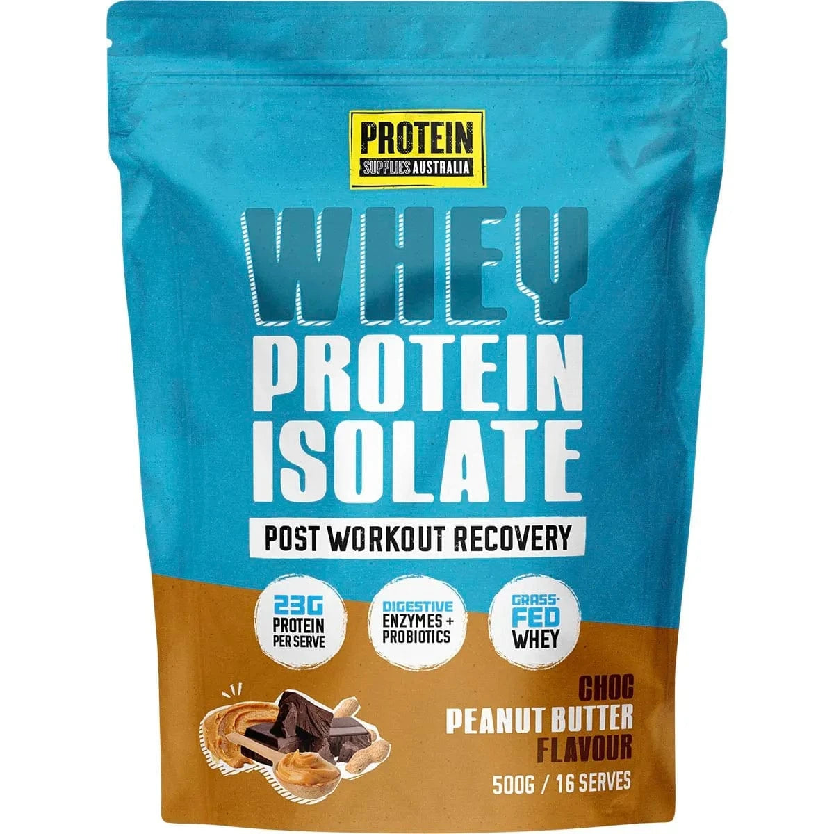 Protein Supplies Aust. Vitamins & Supplements 500g Protein Supplies Australia WPI Whey Protein Isolate Choc Peanut Butter